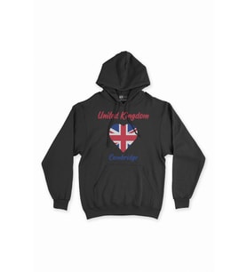 Cambridge İngiltere Bayraklı Kalpli Siyah Sweatshirt Hoodie