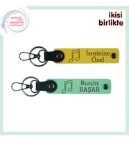 Eşinle İlk Konserin Hatırasına, Notalı Yazılabilir Deri Anahtarlık Seti, Sarı-Açık Yeşil