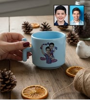 Kişiye Özel Karikatürlü Bordo Mavi Taraftar Baba Oğul T Pastel Kupa Babalar Günü Hediyesi