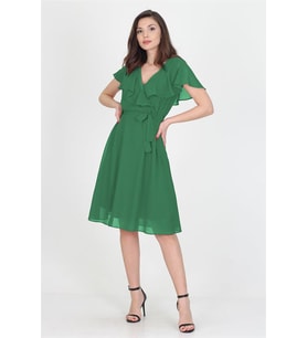 Neşeli butik kadın bağlama detaylı astarlı mezuniyet elbisesi RY8081 (Yeşil)