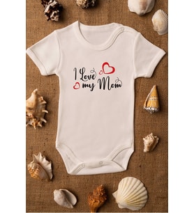 I Love My Mom Organik 1 Baskılı Bebek Body %100 Pamuklu zıbın