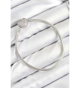 Pirinç Charm Zirkon Taşlı Model Gümüş Renk Kadın Bileklik
