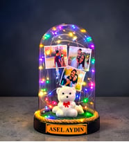 Kişiye Özel Renkli Led Işıklı Fanus 3 Fotoğraflı ve Size Özel Yazılı (Model 4)