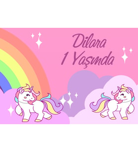 Unicorn Temalı Doğum Günü Afişi 35X50 cm
