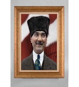 Altın Varaklı Çerçeveli Paspartulu Atatürk Tablo a762 (Gold)