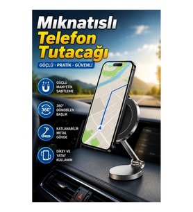Katlanır Manyetik Araç İçi Telefon Tutacağı 360° Dönebilen Magsafe Uyumlu