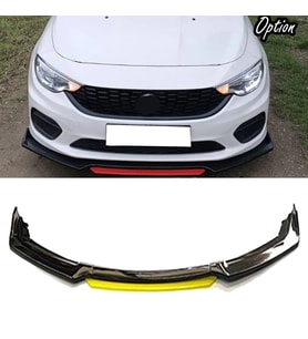 Fiat Egea Tipo Sarı Renkli Şeritli Dilli Ön Lip 4 Prç Parlak Siyah ABS