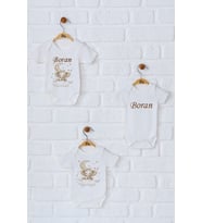 Pia Baby Premium %100 Pamuk İsme Özel Organik Baskılı Üçlü Set Çıtçıtlı Bebek Body Zıbın Modelleri 5030-18 (Ekru)
