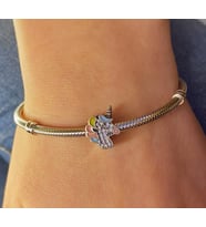 Kadın Taşlı Rengarenk Unicorn Gümüş Charm