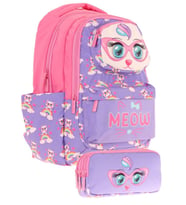 Kaukko Kids Toys Kız Çocuk Mor Pembe 3D Kedi Şekilli İlkokul Çantası ve Kalemlik Seti (L5236+L8236)