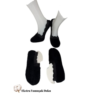 Peluş Ekstra Yumuşak Siyah Renk Kadın Ev Patiği