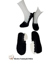 Peluş Ekstra Yumuşak Siyah Renk Kadın Ev Patiği