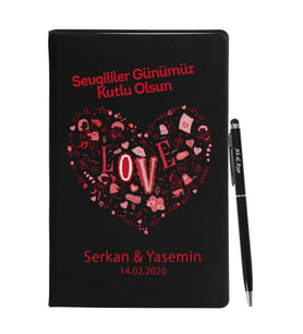 Sevgililer Gününe Özel Siyah Defter Kalem Seti 12