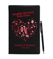 Sevgililer Gününe Özel Siyah Defter Kalem Seti 12