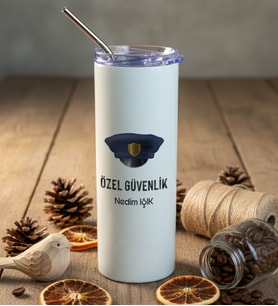Kişiye Özel Özel Güvenlik Pipetli Çelik Termos  Hediyesi (Beyaz)