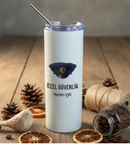 Kişiye Özel Özel Güvenlik Pipetli Çelik Termos  Hediyesi (Beyaz)