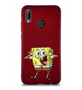 Huawei P20 Lite Soft Premier Kapak Sünger Bob Tasarımlı Silikon Kılıf - Mürdüm (Şeffaf)