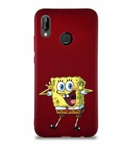 Huawei P20 Lite Soft Premier Kapak Sünger Bob Tasarımlı Silikon Kılıf - Mürdüm (Şeffaf)