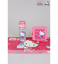 YENİ SEZON LİSANSLI HELLO KITTY BESLENME ÖRTÜSÜ,500 ML TRITAN MATARA VE 2 KATLI BESLENME KABI YEMEK SETİ (Krem)