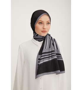 Armine Modern Çizgisel Modal Şal Siyah Gri (Siyah - Açık Gri)