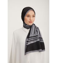 Armine Modern Çizgisel Modal Şal Siyah Gri (Siyah - Açık Gri)