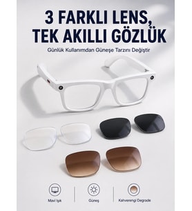 Lexroo Yapay Zeka Destekli Akıllı Gözlük Kameralı Bluetooth Kulaklıklı Değiştirilebilir 3 Lensli