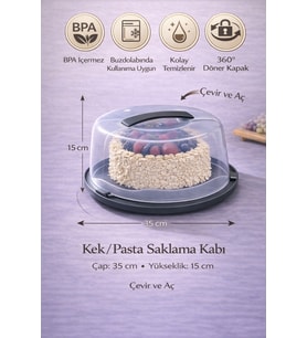 35 cm Kilitli Kapaklı Yuvarlak Pasta ve Kek Fanusu Saklama ve Taşıma Kabı, Pasta-Kek-Kurabiye için