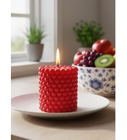 İNCİ TANELERİ HEDİYELİK DEKORATİF PUDRA KOKULU SOYA WAX MUM (KIRMIZI RENKLİ)