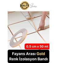 Premium Kendinden Yapışkanlı Gold Sarı Renk Fayans Derz Arası İzolasyon Bandı Dekoratif Bant 0,5 cm