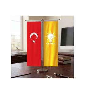 Ak Parti Turuncu ve Türk Bayrağı Kırlangıç T tipi Masa Bayrak Takımı