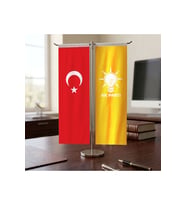Ak Parti Turuncu ve Türk Bayrağı Kırlangıç T tipi Masa Bayrak Takımı