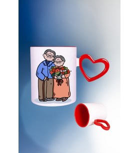 Tonton Çiftler Baskılı Kalpli Kırmızı Kupa Bardak Çay Kahve Fincanı