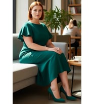Kadın Büyük Beden Bodycon Midi Elbise Melek Kol Dokuma Kumaş Bisiklet Yaka Şık Günlük Stile Uygun
