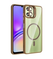Coverzone Samsung Galaxy A06 ile Uyumlu Z-Etro MagSafe Wireless ?arj Destekli, G��l� Manyetik Tutucu, Stand Olabilen, Kamera Lens Hediyeli Koruyucu K?l?f Desert Titanyum