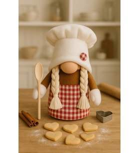İskandinav Şans Cücesi-Ev cafe ve ofis dekoru hediyelik-Chef Girl - 25 cm