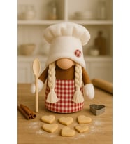 İskandinav Şans Cücesi-Ev cafe ve ofis dekoru hediyelik-Chef Girl - 25 cm