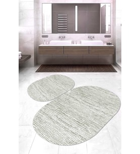 Dijital Baskılı Kaymaz Taban Yıkanabilir Oval 2'li Klozet Takımı Banyo Paspası NOKZ-SD-379 (Gri)