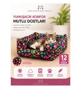 Renkli Pati Desenli Yumuşak Kedi ve Köpek Yatağı 45x50x22 cm