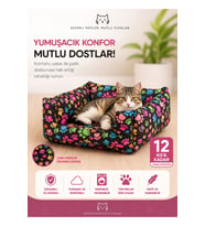 Renkli Pati Desenli Yumuşak Kedi ve Köpek Yatağı 45x50x22 cm