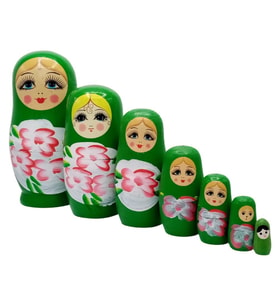 Ahşap Matruşka Bebek Yedili Set Yeşil