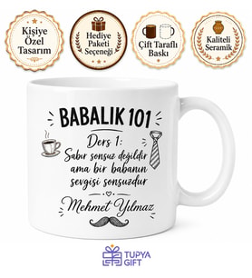 Babalık 101 Yazılı Eğlenceli Kupa Bardak Babalar Günü Hediyesi