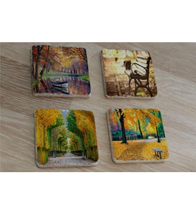 Sonbahar Manzaraları Doğal Taş Bardak Altlığı 4'lü set - Natural Stone Coasters