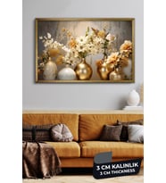 Gold Vazoda Çiçekler Tek Parça Gold Çerçeveli Kanvas - Canvas Tablo