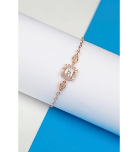 Zirkon Taşlı Rose Renk Kare 925 Ayar Gümüş Bayan Bileklik