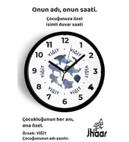 İsme Özel Balina Çocuk Odası Duvar Saati Orta Boy 30 cm Siyah Camlı Sessiz