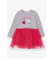 Breeze Kız Çocuk Uzun Kollu Elbise Pullu Yazı Baskılı 1.5-5 Yaş, Gri Melanj