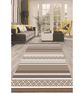 Dijital Kaymaz Taban Yıkanabilir Modern Renkli Salon Halısı Mutfak Halısı Yolluk ND-HT-1391 (Kahverengi)
