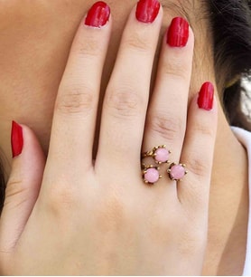 Doğal Taş Pembe Kuvars 3'lü Doğal Taşlı Antik Model Kadın Ayarlanabillir Yüzük euy88pk