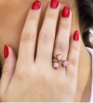 Doğal Taş Pembe Kuvars 3'lü Doğal Taşlı Antik Model Kadın Ayarlanabillir Yüzük euy88pk
