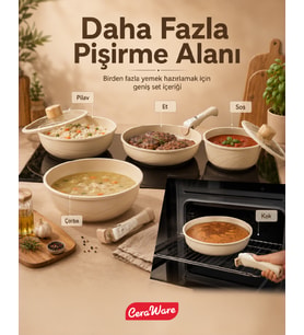 Ceraware Hona Made in Korea Seramik Tencere Tava Seti 14 Parça Sapı Çıkabilen İç İçe Geçen Mutfak Seti (Bej)